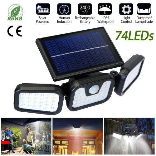 Solar Wall Lamp 74 LEDs 3 Adjustable Head Motion Sensor Flood Light IP65 Waterproof Security Light Outdoor Solar Wall Lamp 74 LEDs 3 Adjustable Head Motion Sensor Flood Light IP65 Waterproof Security Light Outdoor