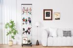 4 Tier Glass Display Cabinet, Single Door Glass Cabinet with Lock and Wheels, Floor Standing Storage Cabinet with 3 Acrylic Shelves for Living Room