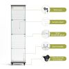 4 Tier Glass Display Cabinet, Single Door Glass Cabinet with Lock and Wheels, Floor Standing Storage Cabinet with 3 Acrylic Shelves for Living Room