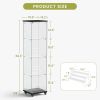 4 Tier Glass Display Cabinet, Single Door Glass Cabinet with Lock and Wheels, Floor Standing Storage Cabinet with 3 Acrylic Shelves for Living Room