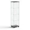 4 Tier Glass Display Cabinet, Single Door Glass Cabinet with Lock and Wheels, Floor Standing Storage Cabinet with 3 Acrylic Shelves for Living Room
