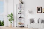 4 Tier Glass Display Cabinet, Single Door Glass Cabinet with Lock and Wheels, Floor Standing Storage Cabinet with 3 Acrylic Shelves for Living Room
