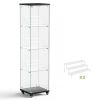 4 Tier Glass Display Cabinet, Single Door Glass Cabinet with Lock and Wheels, Floor Standing Storage Cabinet with 3 Acrylic Shelves for Living Room