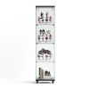 4 Tier Glass Display Cabinet, Single Door Glass Cabinet with Lock and Wheels, Floor Standing Storage Cabinet with 3 Acrylic Shelves for Living Room