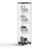 4 Tier Glass Display Cabinet, Single Door Glass Cabinet with Lock and Wheels, Floor Standing Storage Cabinet with 3 Acrylic Shelves for Living Room