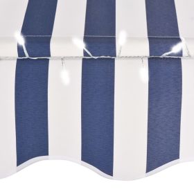 vidaXL Manual Retractable Awning with LED 150 cm Blue and White (Option: as picture)
